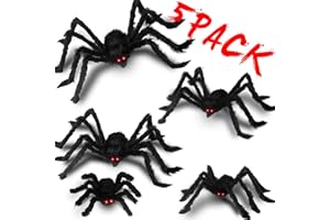 Chermory Halloween Giant Spider Decorations: 12/20/30/35/49 Inches Large Fake Scary Hairy - 5PCS Huge Plush Toy Props for Indoor Outdoor Creepy Lawn Garden Decor Black