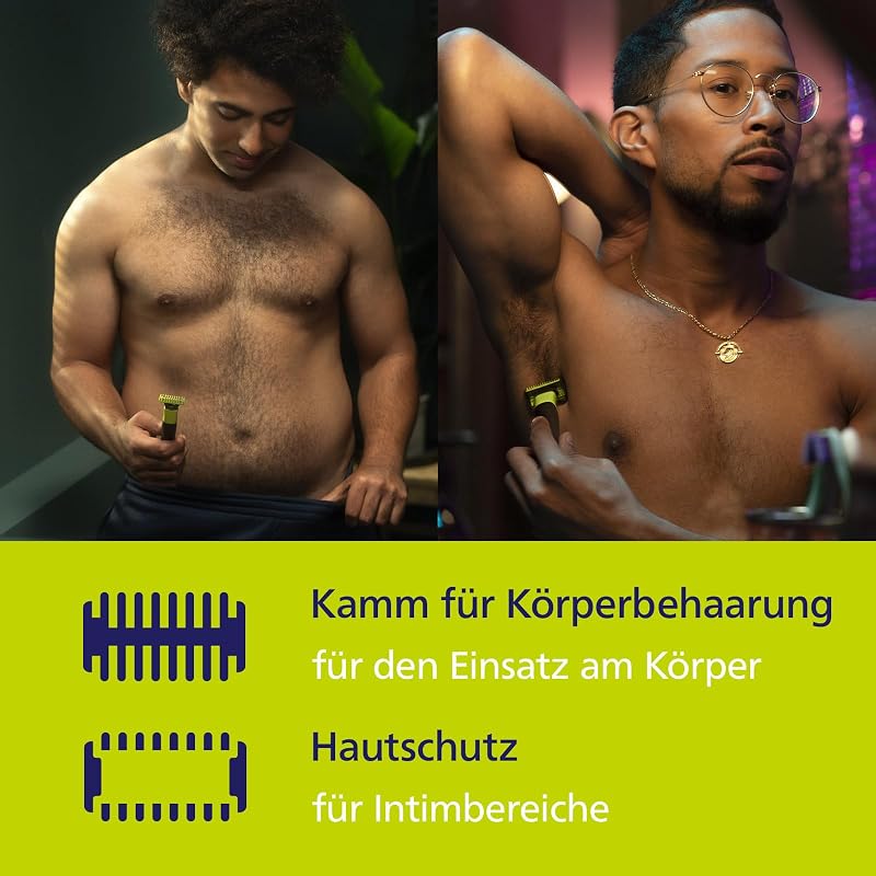 OneBlade 360 Face & Body mit App-Anbindung - elektrischer Rasierer, Trimmer & Bodygroomer, 2x 360 Klingen, verstellbarer Trimmaufsatz, 2x Körperaufsätze, für Gesicht & Körper (QP4631/30)