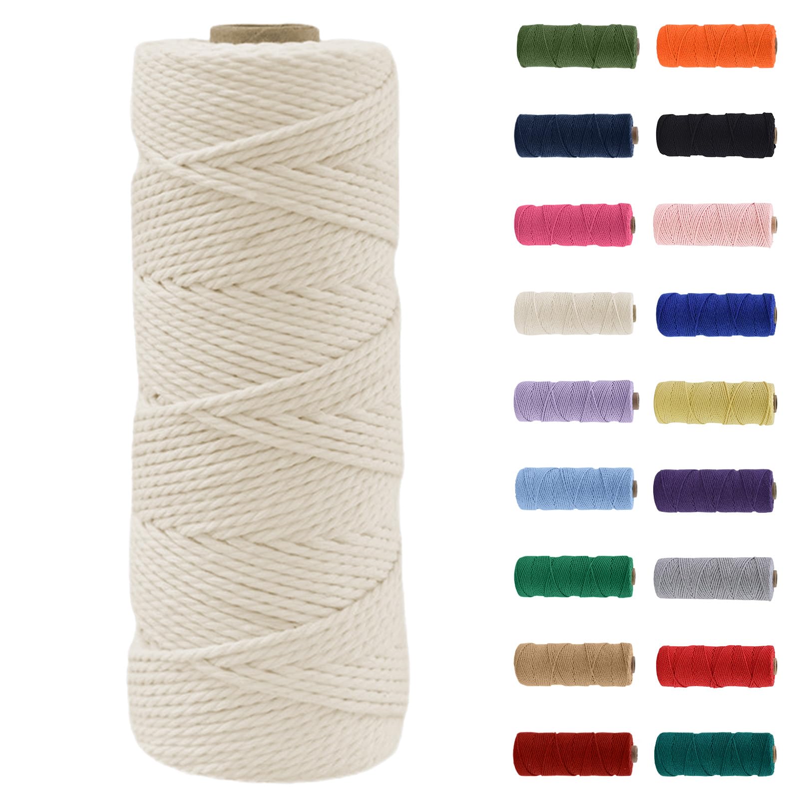 MORAINJAY 2mm Macrame Cord 100m, Off-White Macrame Cotton Cord Twine Rope Craft String, Natural Cotton Rope for Macrame Art, DIY Crafts & Gift Wrapping - 16 Vibrant Colors, Soft & Chemical-Free