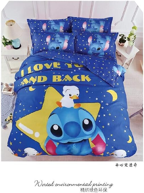 Amazon 漫画かわいいドラえもんベッドシートキルトカバー4ピースベッドシートシングルダブルキルトカバー 学生シングル3ピースセット ハッピーステッチ 1 5シーツ 枕カバー ピローケース オンライン通販