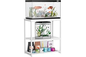 HOYRR Fish Tank Stand,Aquarium Stand,Vintage Ironwood Aquarium Stand,Three Tier Fish Tank Stand with Storage Basket,10/20 Gallon Fish Tank Stand Bearable 800 lbs,29.53" L x 15.75" W x 30.3" H(White