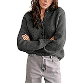 Bianstore Womens Casual Long Sleeve Crewneck Button Down Cardigan Chunky Knit Open Front Sweater Tops