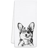 OSLYSOF Funny Corgi Kitchen Towels, Gifts for Corgi Lovers Dish Tea Towels, Black and White Dog Lovers Owner Gifts Hand Towel for Kitchen, Coffee Bar Station Decor, 16x24 Inch