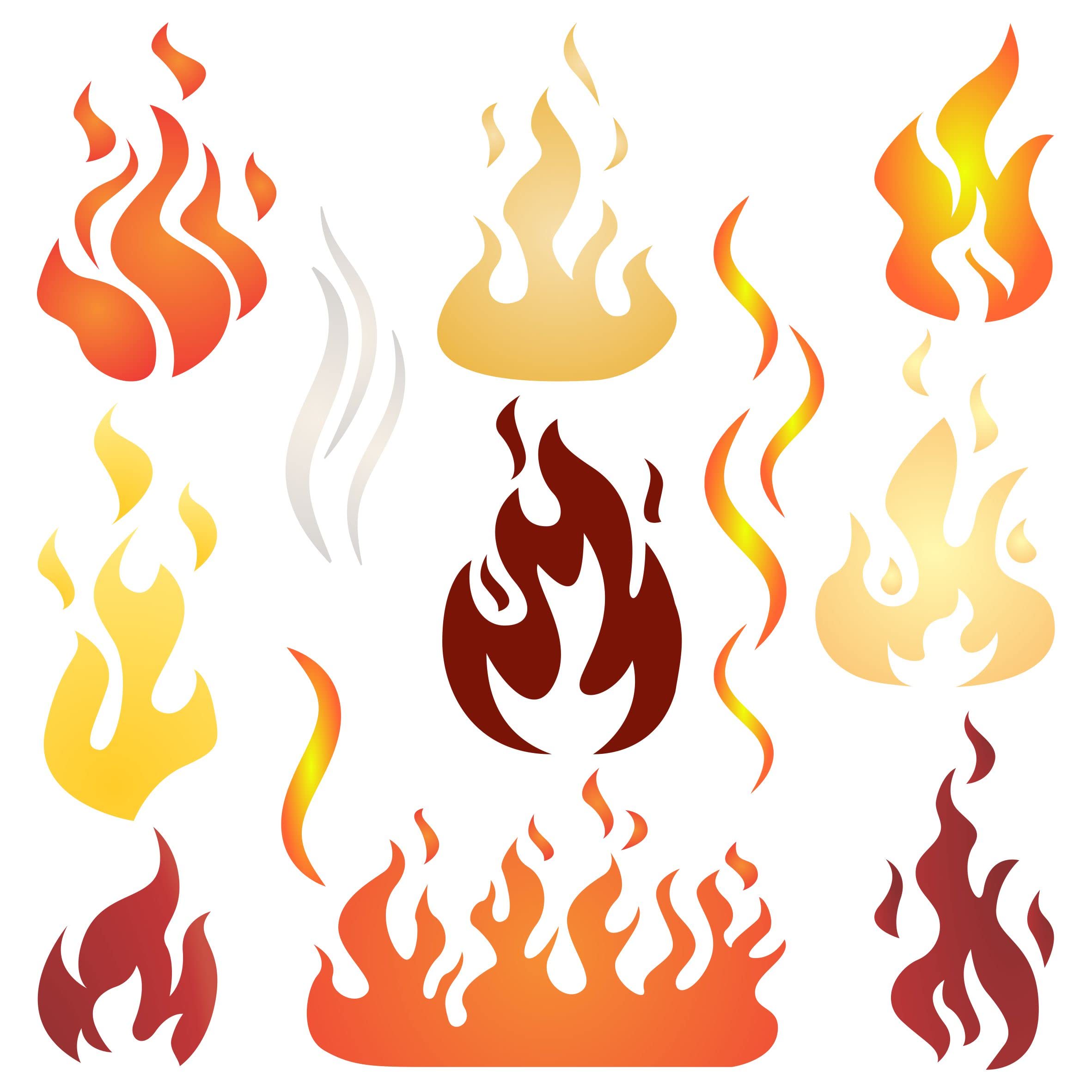 Flames Stencil, 21.5 x21.5 cm (L) - Fire Flame Smoke Burn Blaze Bonfire Stencils for Painting Template