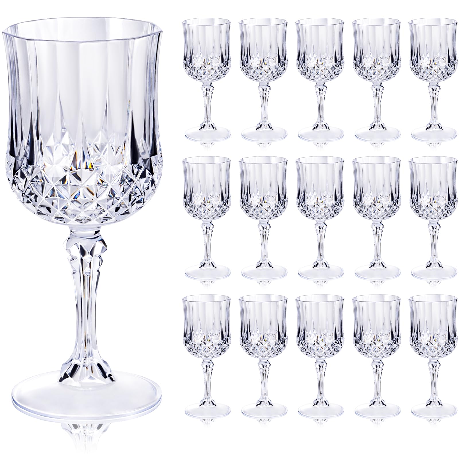 Photo 1 of Ciaell 24PCS Plastic Wine Glasses - 7 Oz Plastic Goblets for Party - Clear Vintage Drinking Glasses - Disposable Water Goblets Set for Wedding, Bar, Wine, Beer, Juice, Cocktail, Whiskey