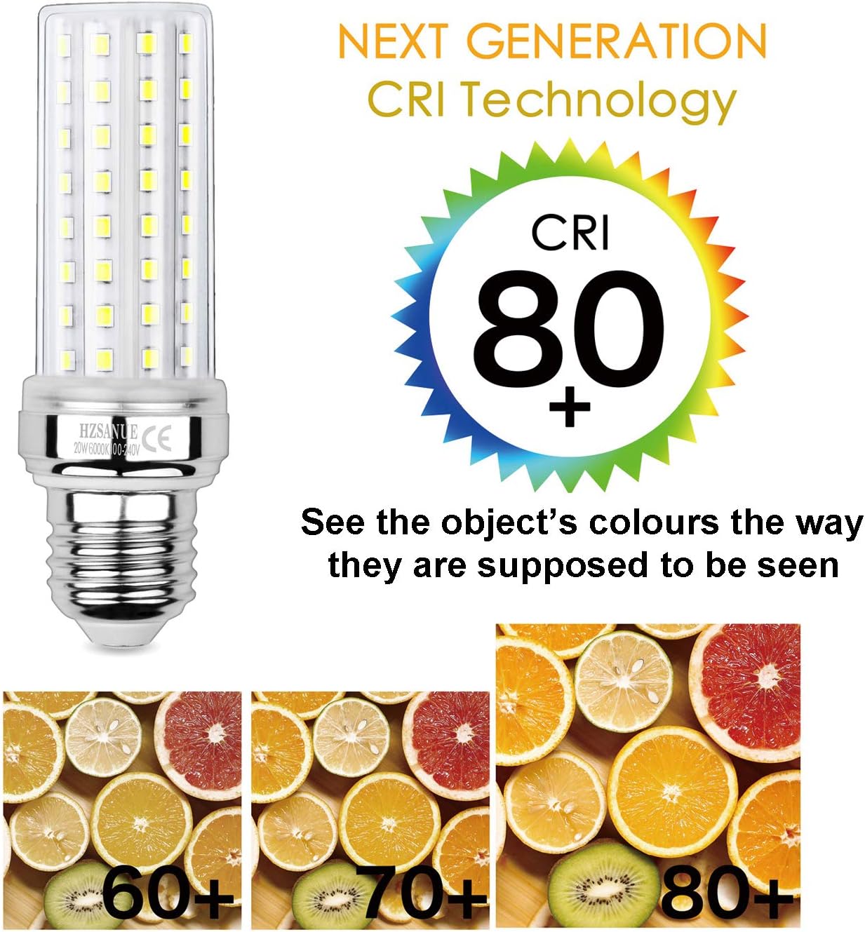 HZSANUE LED Corn Bulbs 20W, 150W Incandescent Bulbs Equivalent, 2300Lm, 6000K Daylight White, E27 Edison Screw, Pack of 3 - Image 5