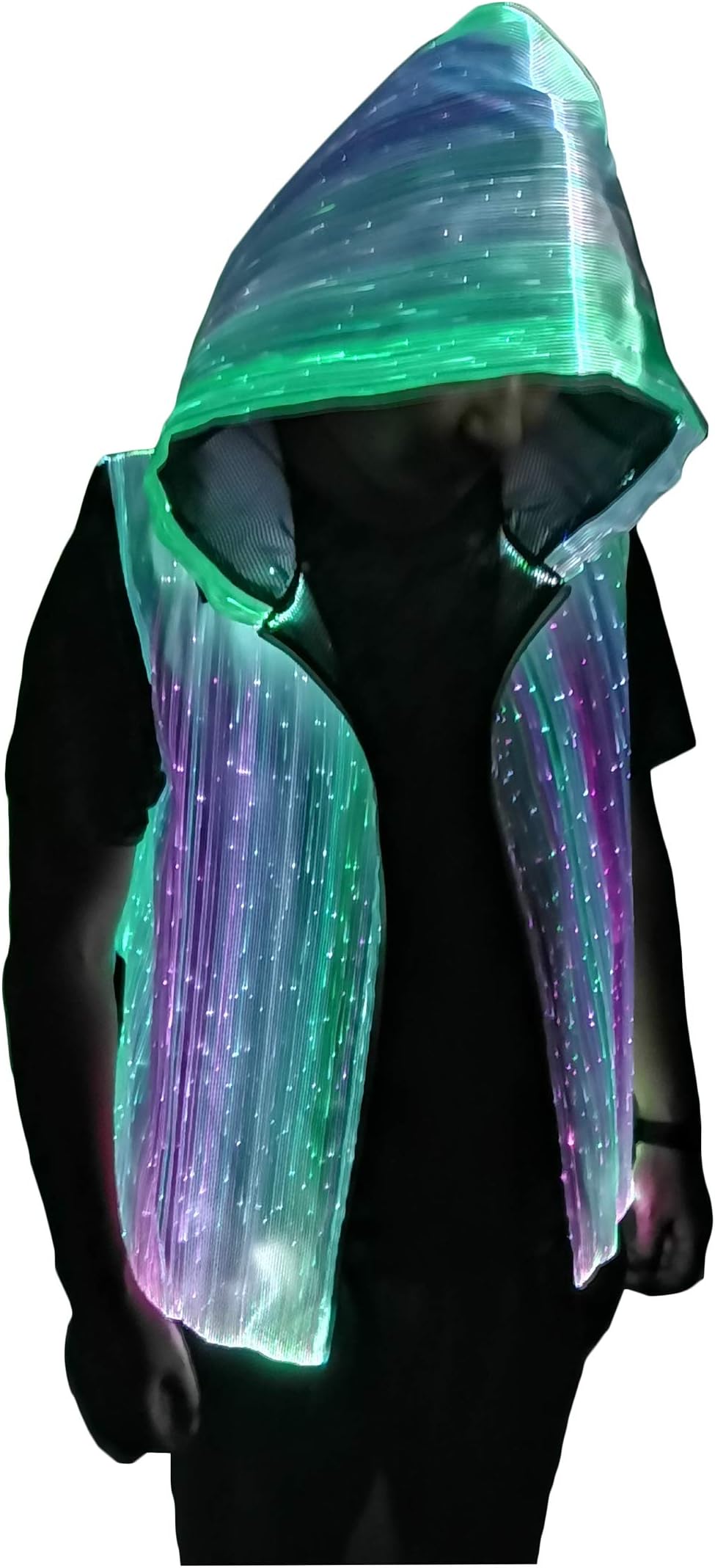 Men's LED Fiber Optic Light up 7 Colors Full-Zip Hoodie for Party Music Festival