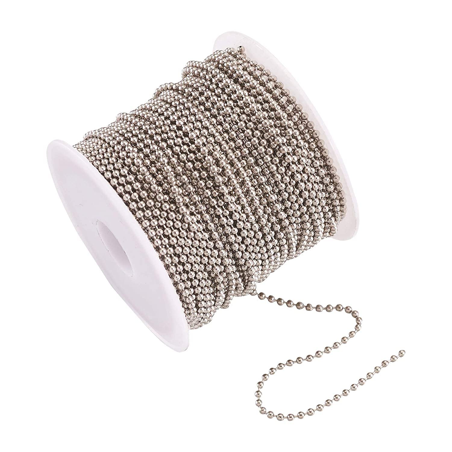 Perlin K29 5 Metre Link Chain Metal Chain Ball Chain Round 2 mm Antique Silver Ball Jewellery Chain Sold by the Metre for Jewellery Making Necklaces Bracelet DIY Crafts