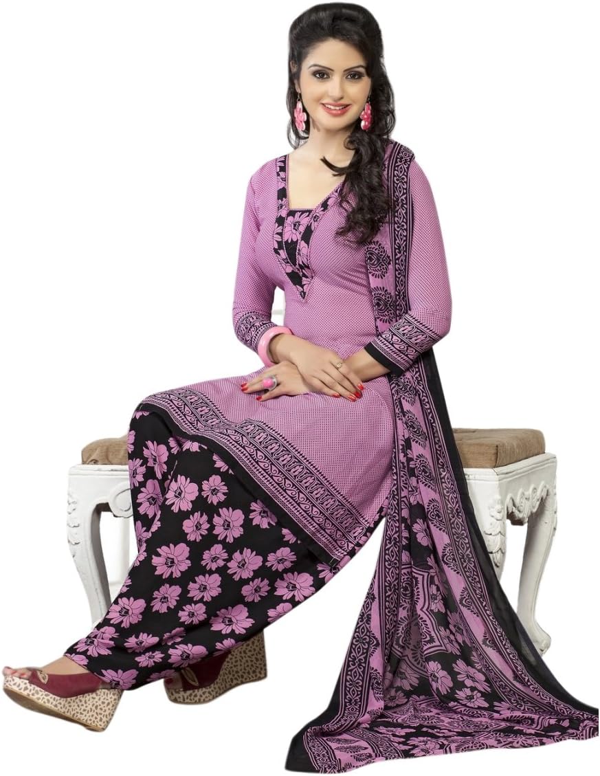 Triveni Women's Indian Pakistani Traditional Pink Colored Printed Polyester Salwar Kameez