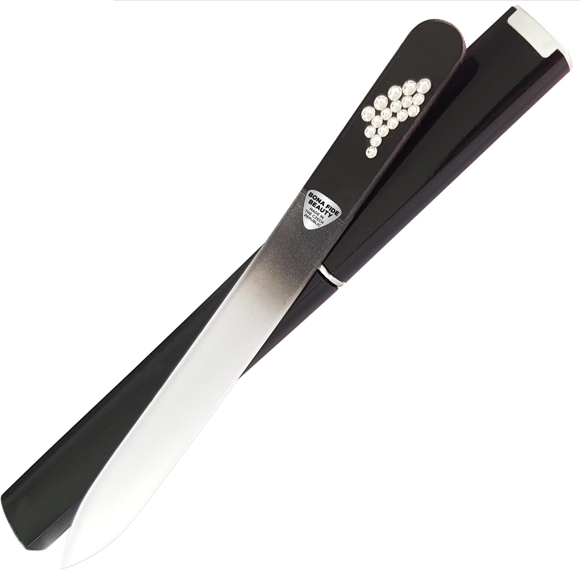 Black Glass Nail File with Swarovski Crystals - Gifts for Women - Genuine Czech Glass Nail Files by Bona Fide Beauty