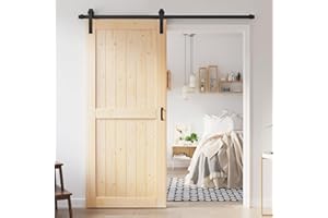 ROYMELO 36x84 inch Sliding Barn Wood Door Slab with 6.6ft Hardware Kit, Requires Simple DIY Assembly