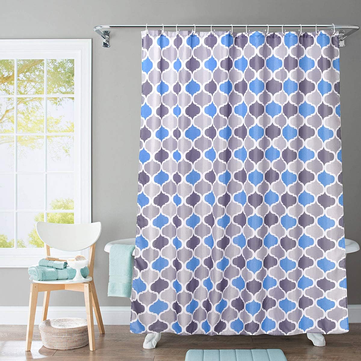JRing Shower Curtain Polyester Fabric Machine Washable with 12 Hooks 72x72 Inch (Bluegrey)