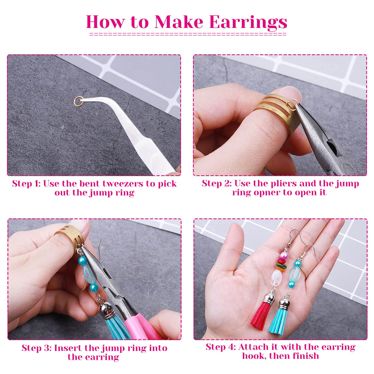 Earring Hooks, Audab 1400pcs Making Kit with 200pcs Ear Ring 1000pcs Jump Rings, Backs and Jewelry Pliers for Supplies Findings