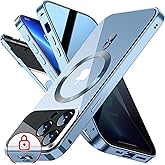SIYUKBM [Full Camera Protection& Mechanical Lock] Magnetic Privacy Case for iPhone 13 Pro Max [Compatible with MagSafe][CD Metal Ring] Full Body Metal Bumper, 9H Anti Peeping Glass Cover-Blue