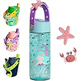 Elemental Water Bottles for Kids - Splash Kids Water Bottle for School with Fun Charm Handle - BPA Free Tritan Plastic Bottle with Straw Leak Proof When Spout is Closed - 18oz - Mermaid