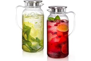 Nicunom 2 Pack Plastic Pitcher 68 Oz, Clear Pitcher with Lid, Water Jug for Fridge, BPA-Free, Ice Tea Pitchers for Juice, San