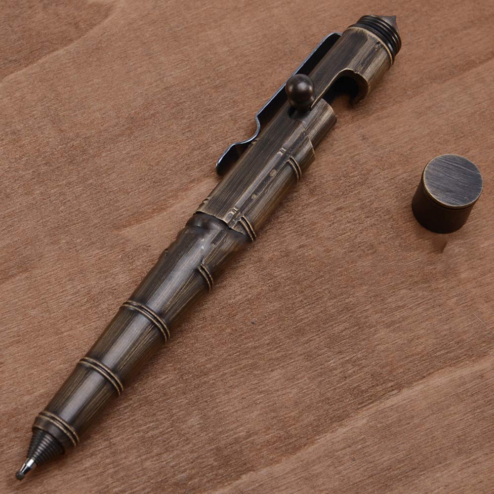 Solid Handmade Brass Gel Ink Pen Retro Twist Pattern Bolt Action 2 Colours 0.5 mm Writing Tool for Office Business Writing Brass Colour/Black