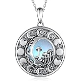 Daixiya Mushroom Necklace Sterling Silver Mushroom Moonstone/Moss Agate Pendant Necklace Moon Phase Jewelry Gift for Women