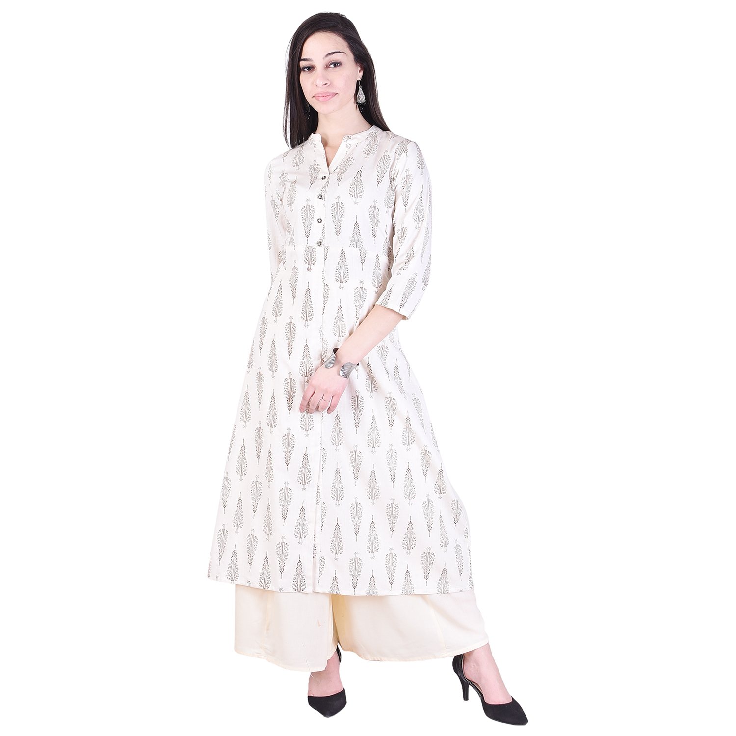 twin feet women's cottonstraight kurti with palazzo (pack of 2)(kp0062brown-white)