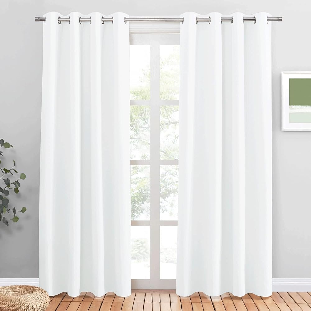 PONY DANCE Eyelet Thermal Insulated Curtains White 2 Panels 52x84