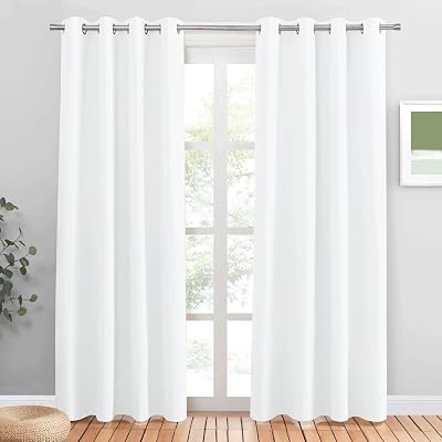 PONY DANCE Eyelet Thermal Insulated Curtains White 2 Panels 52x84