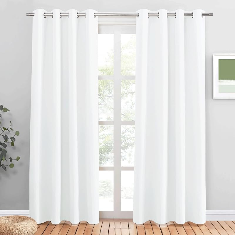 PONY DANCE Eyelet Thermal Insulated Curtains White 2 Panels 52x84