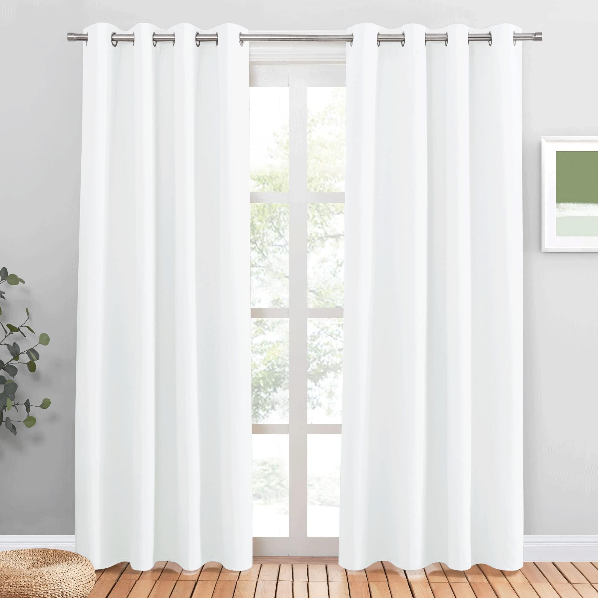 PONY DANCE Eyelet Thermal Insulated Curtains - White Light Filtering Privacy Protection & Energy Saving Curtains for Living Room/Bedroom, Home Decoration Drapes, 52 x 84 Inch, 2 Panels, Pure White