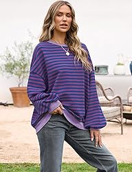 UEU Womens Striped Oversized Sweatshirt Casual Long