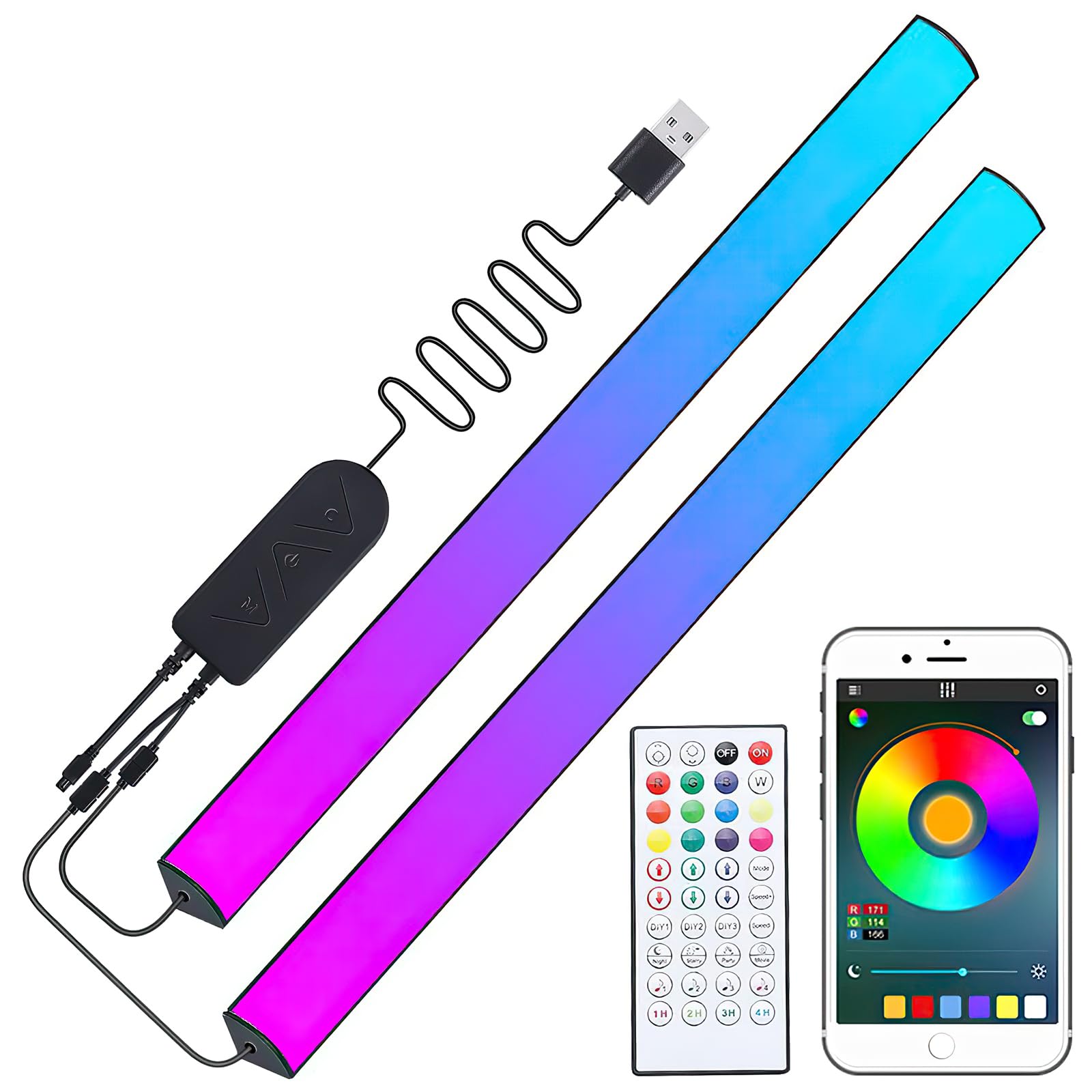 Melofo RGB Under Monitor Light Bar Gaming RGB LED Lightbars with Smart APP Bluetooth Remote Control Speed Adjustable Color Changing RGBIC USB Powered Desk Light for PC Game Computer TV 2-Branched
