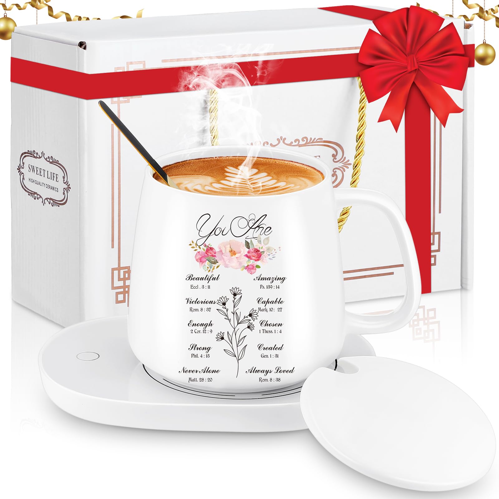 Photo 1 of  ** MISSING LID**Suclain Christian Coffee Mug with Warmer Set for Women 13.5 oz Coffee Cup Mug Warmer for Desk Inspirational Electric Cup Warmer with Auto Shut Off for Home Office Mother Teacher Gifts(Elegant)
