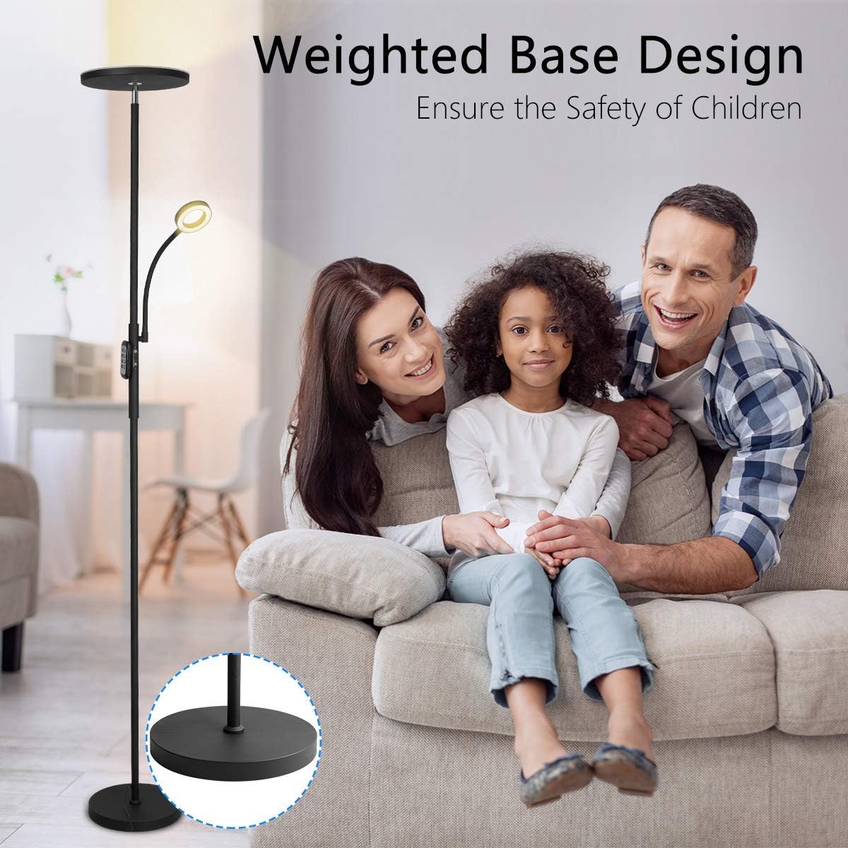 LED Floor Lamp - Soarz Torchiere Floor Lamp with Adjustable Reading Lamp,2000lumens Main Light and 400lumens Side Reading Light for Living Room, Bedroom, Office, Working with Remote Control: Home Improvement