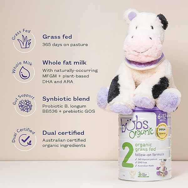 BUBS ORGANIC GRASS FED FOLLOW-ON FORMULA STAGE 2, MADE WITH NON-GMO COW’S MILK, FOR INFANTS 6-12 MONTHS, 28.2 OZ