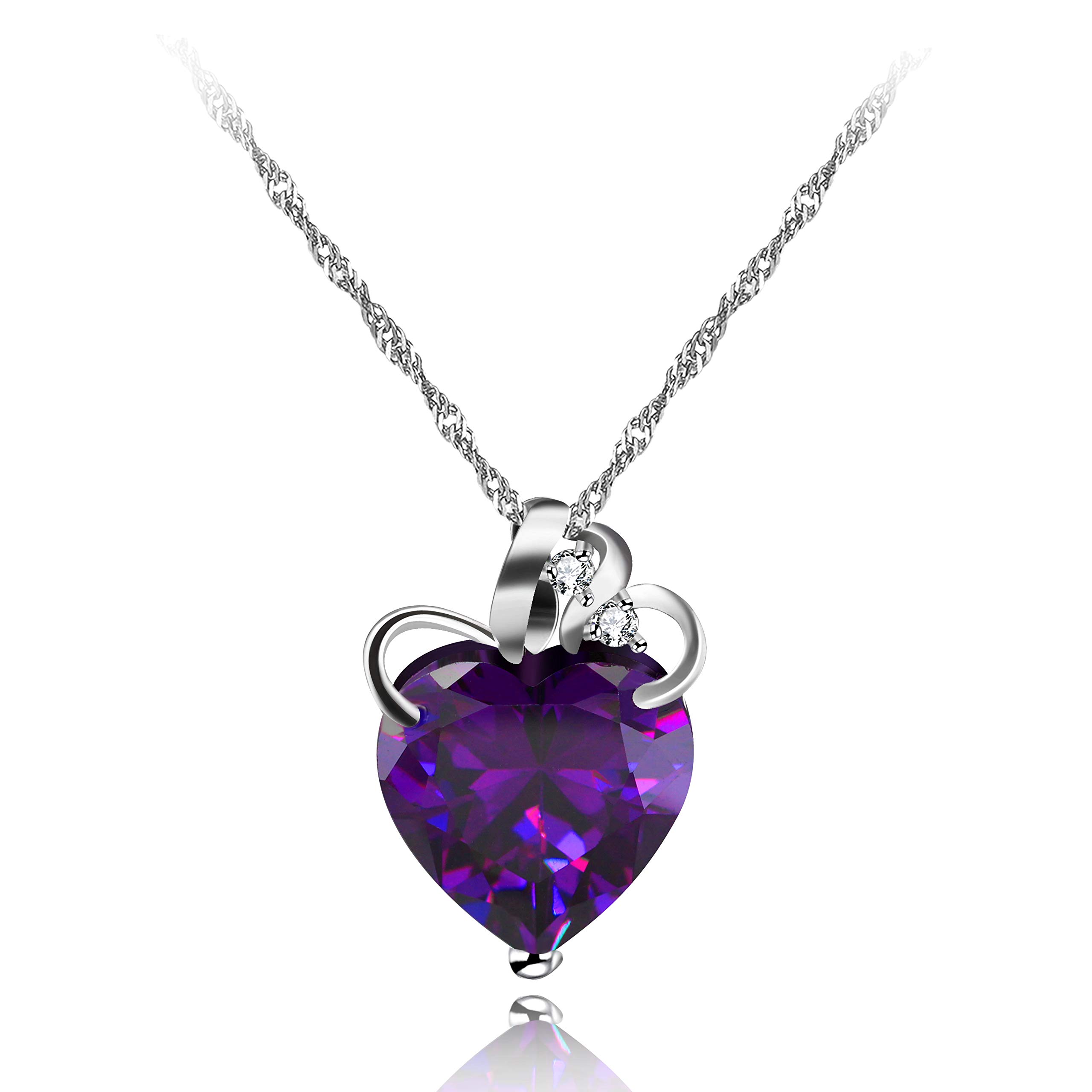 Uloveido Women Girls Heart Necklace for Mom Purple Crystal Heart Pendant Necklace for Girls Women White Gold Plated Fashion Heart Jewelry for Mom Grandma Girlfriend N437 โ image 1