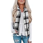 Rapbin Women's Plaid Outerwear Vests Tops Zip Up Collared Sleeveless Jacket with Pockects