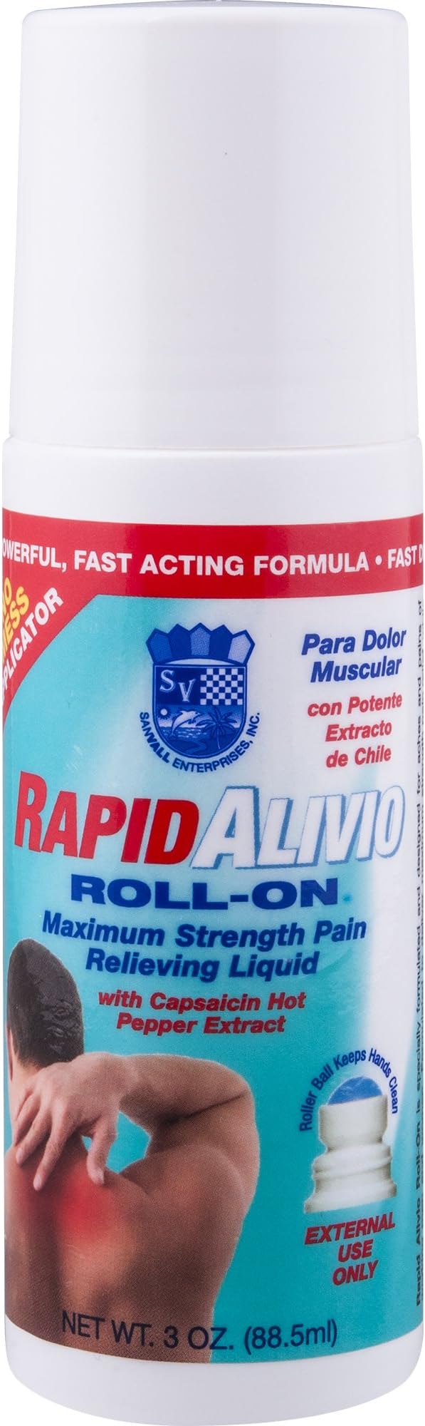 Sanar Naturals Rapid Alivio Roll On 3 ounces - No Mess, Maximum Strength Topical Analgesic for Pain Relief, Bruises, and Muscle Stiffness