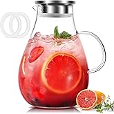 LUNA & MANTHA Glass Pitcher with Lid, 86oz Glass Water Pitcher, Large Hot Cold Water Jug, Borosilicate Drink Jug for Iced Tea, Sangria and Coffee Beverage Carafe with 2 Silicone Rings