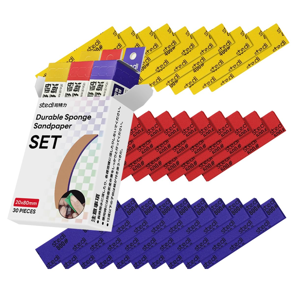 stedi Sanding Sponge for Model Gundam Building,3mm Hobby Model Tools Hand Sanding Block Waterproof Wet Dry Reuse #400#600#800 Grit Sandpaper, 30 Sheets