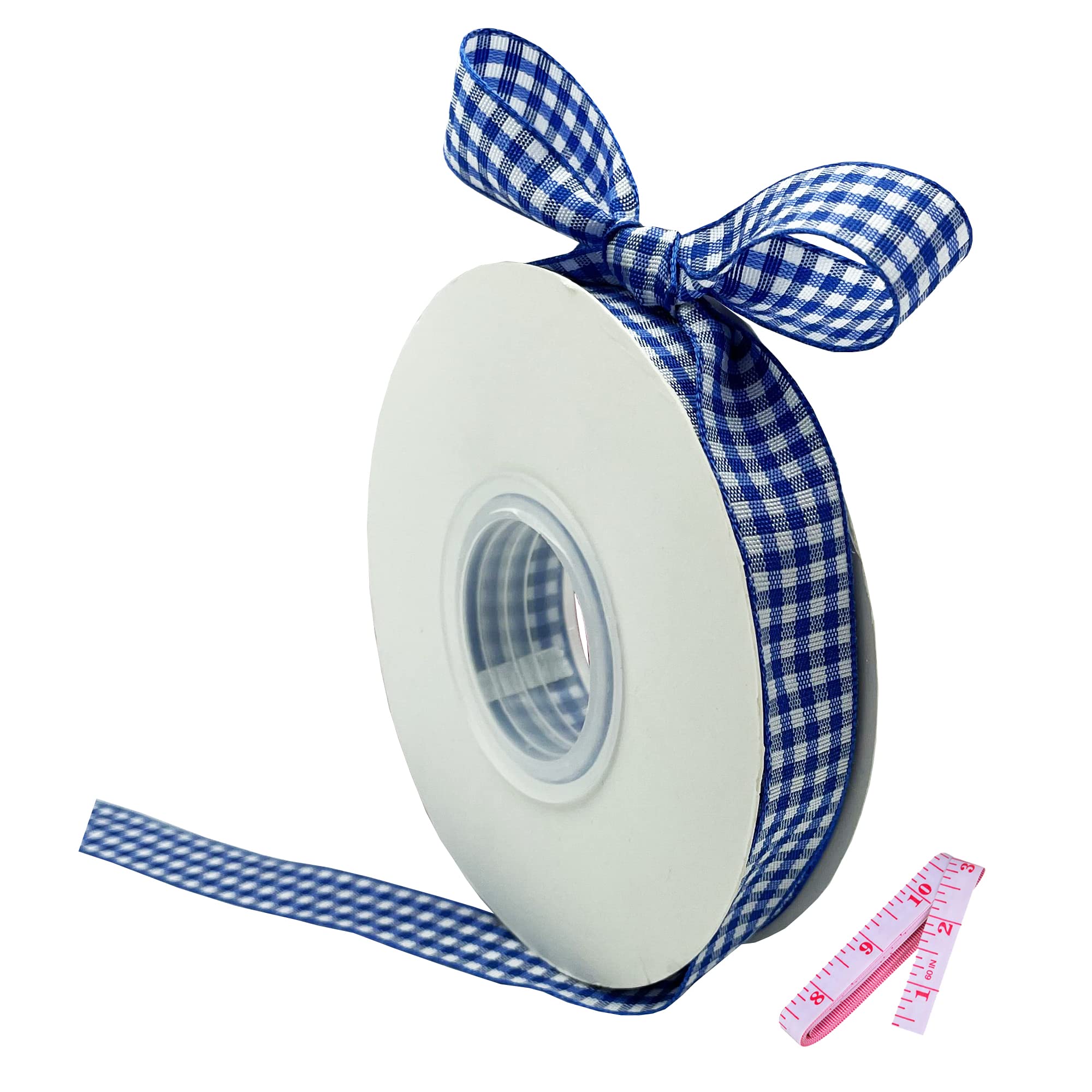 Blue and White Gingham Ribbon, 5/8" x 25Yd Roll