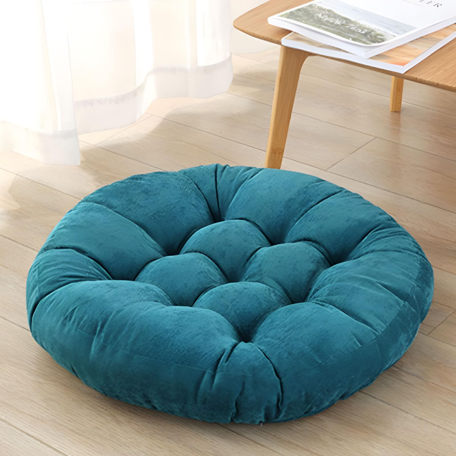 DAWNTREES Floor Pillow,Large Pillows Seating for Adults, 55x55x10 cm Tufted Corduroy Cushions for Outdoor Yoga Tatami Fireplace Living Room,Blue