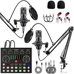 Podcast Equipment Bundle for 2, DJ Mixer with Voice