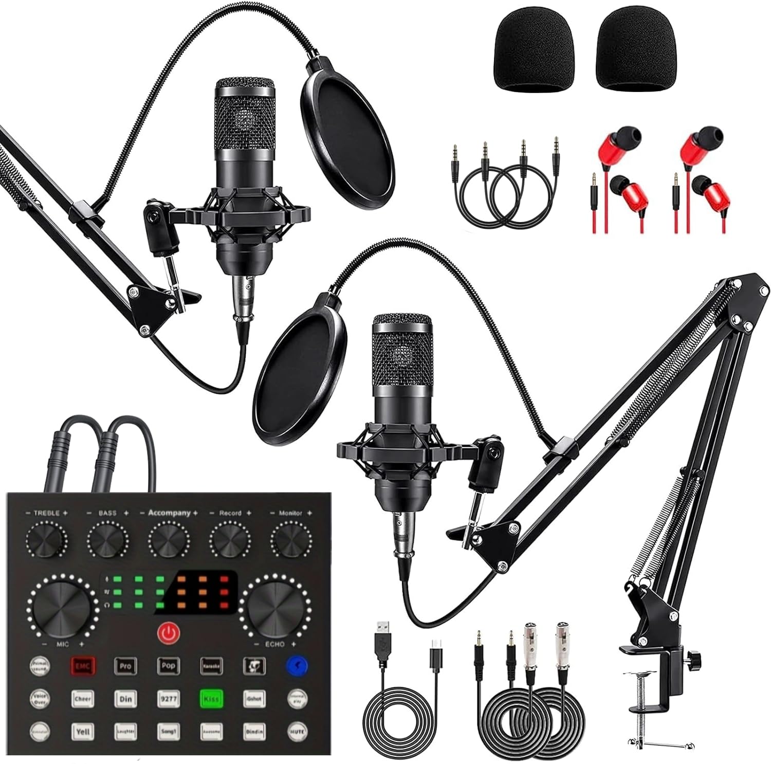 Podcast Equipment Bundle for 2, DJ Mixer with Voice