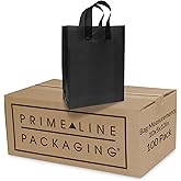 Prime Line Packaging Plastic Gift Bags, Shopping Tote Bags Medium with Handles for Small Business, Boutiques, Reusable, Black Frosted Bags, Bulk, 10x5x13, 100 Pack