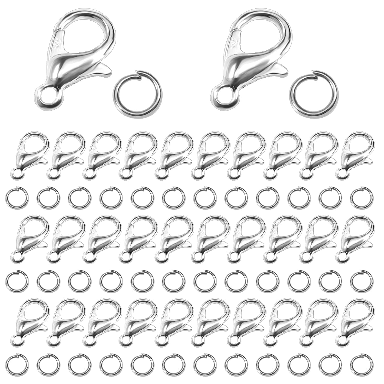 TOAOB 200pcs Silver Lobster Clasps with Open Jump Ring for Jewellery Making Bracelet Necklace Jewellery Connectors
