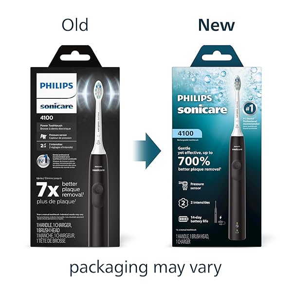 PHILIPS SONICARE 4100 SERIES ELECTRIC TOOTHBRUSH – SONIC TOOTHBRUSH WITH ADVANCED SONIC TECHNOLOGY, PRESSURE SENSOR, TWO INTENSITY SETTINGS, SMARTIMER & QUADPACER, BLACK, MODEL HX3681/24