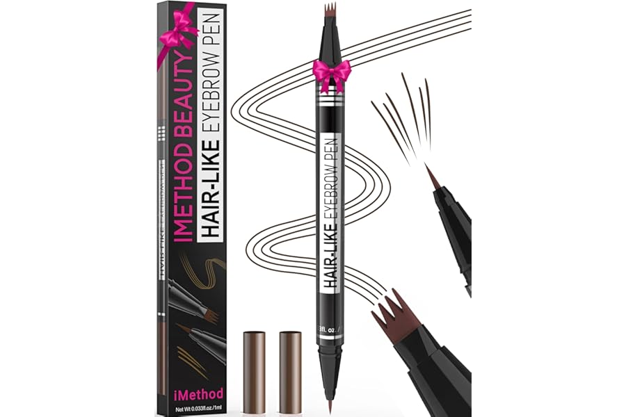 iMethod Microblading Eyebrow Pen – Eyebrow Pencil Magical 2-in-1 Dual-Ended Eye Brow Pencils for Women with 4-Fork-Tip & Precise Brush-Tip Create Natural Hair-Like Brows, Last All-Day, Dark Brown