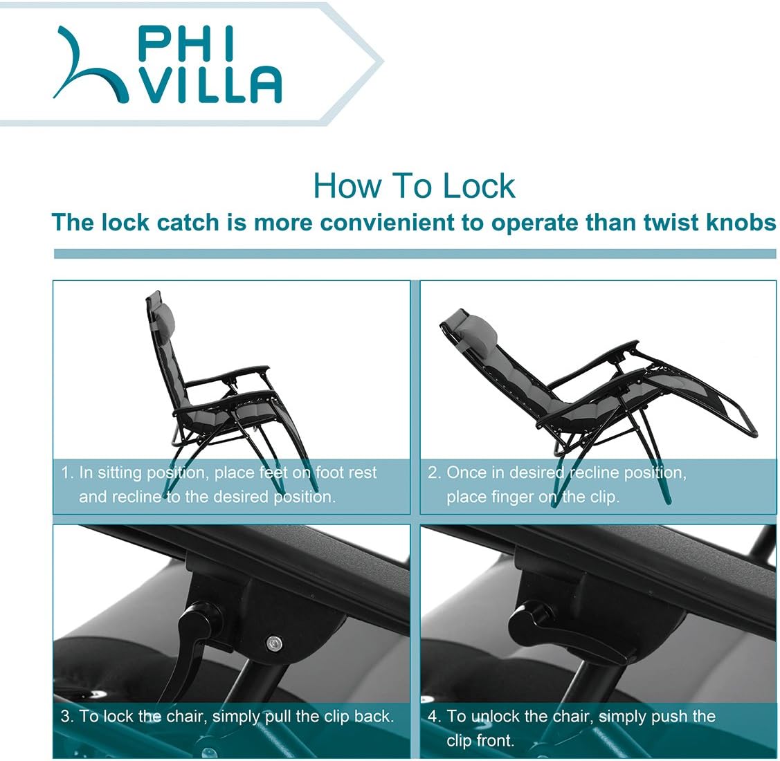 PHI VILLA Padded Zero Gravity Lounge Chair Patio Adjustable Reclining with Cup Holder for Outdoor Yard Porch (Grey) : Garden & Outdoor