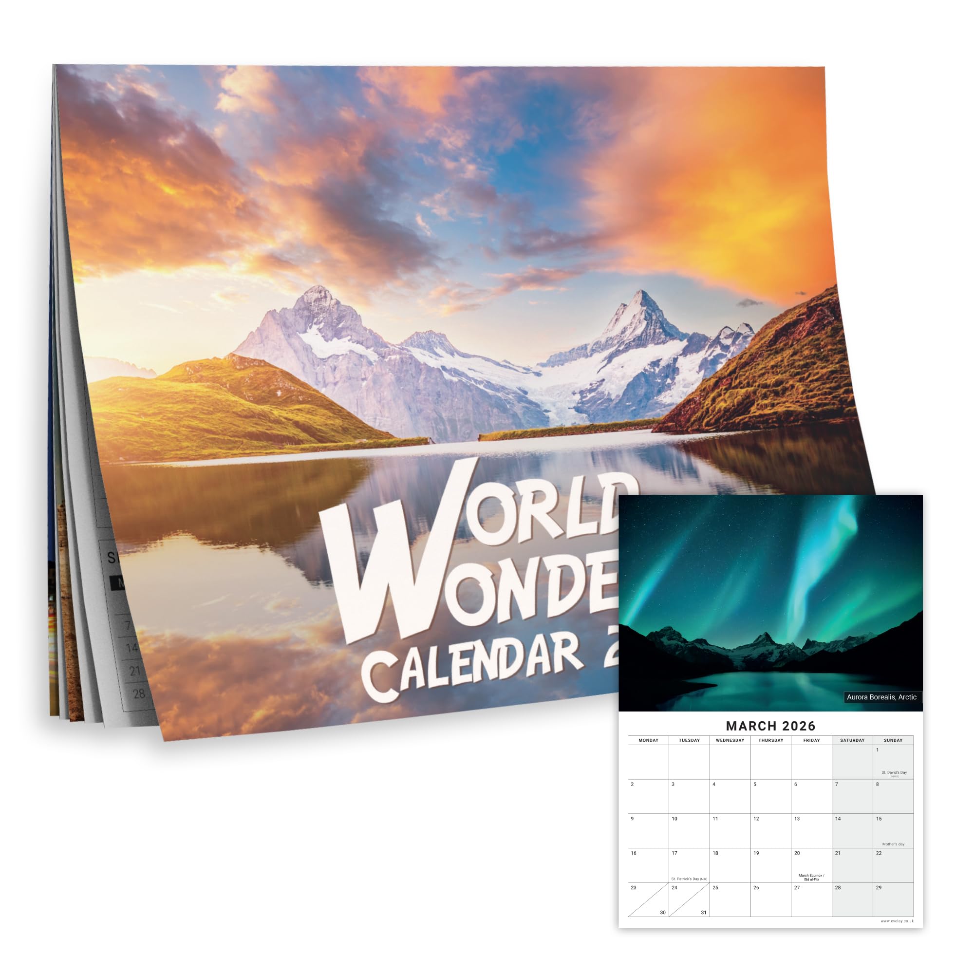 Calendar 2026 Wonders of the World - Famous Landmarks Planner, A3 When Open - UK Month to View with Large Day Boxes & Iconic World Wonder Photos