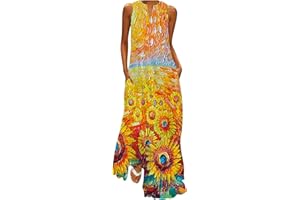 Cbcbtwo Maxi Dress for Women,Sleeveless Split Floral Beach Dresses Summer Fashion 2023 Casual Loose Elegant Long Dress