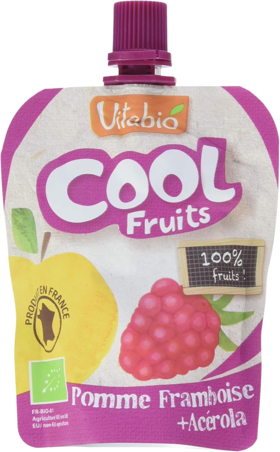 Vitabio Cool Gourdes Fruits Pomme Framboise 12x90 g Compote BIO