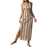 GORGLITTER Women's Boho Color Block Crochet Maxi Dress Summer Vacation Beach Peasant Bodycon Tank Long Sundresses 2025